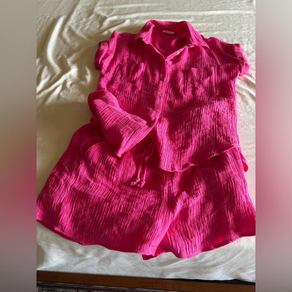 Blu Pepper Hot Pink Two-Piece Romper Set